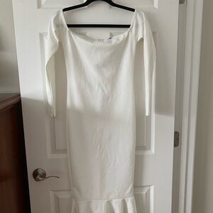 Missguided + White Ruffled Long Sleeve Off the Shoulder Sheath Dress